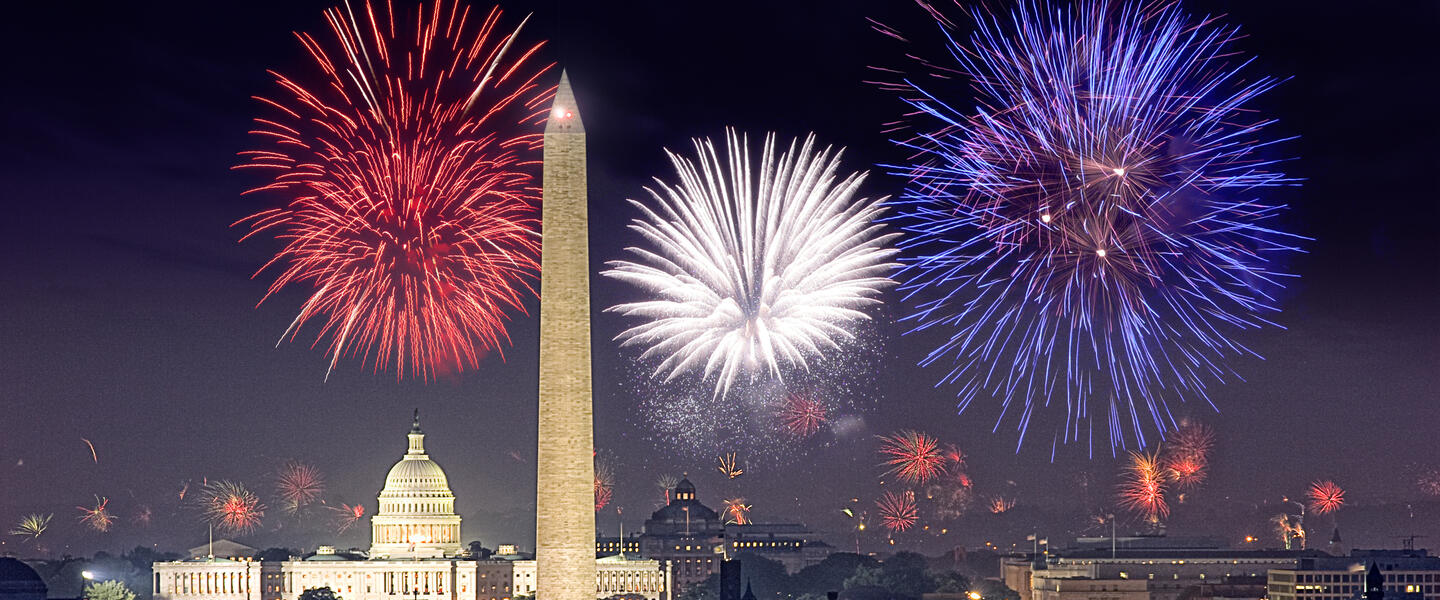 Red, white and blue fireworks.