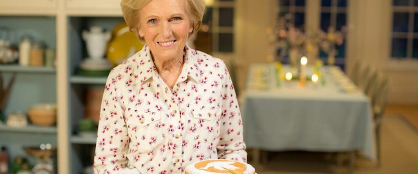 Mary Berry with a cake.