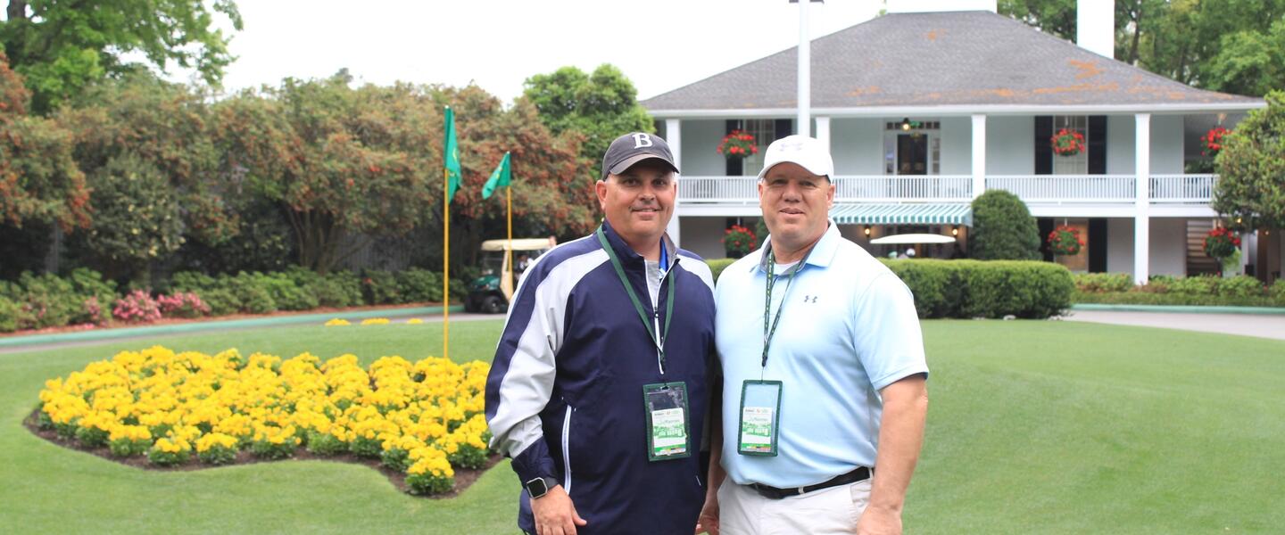 Blair Harrison pictured with Al Pellegrino (right) at the 2019 Masters in Augusta, GA.