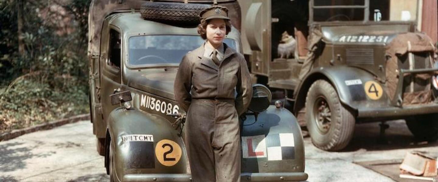 Young Queen Elizabeth II in uniform during WWII.