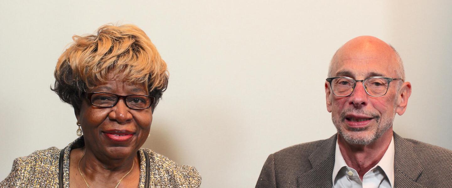 Polio survivor Shirley Duhart-Green speaks with longtime friend Dr. Dale Strasser at the StoryCorps Atlanta booth in 2023.