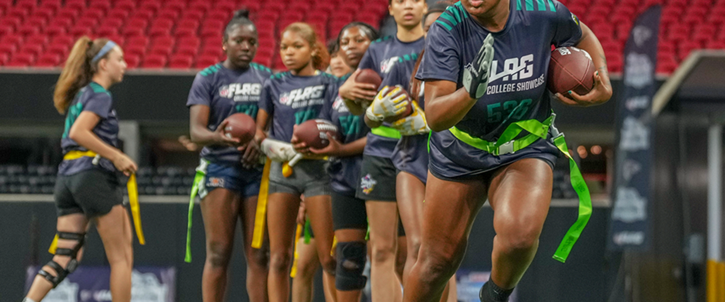 The Atlanta Falcons hosted the third-annual High School Girls Flag Football Showcase at Mercedes-Benz Stadium.