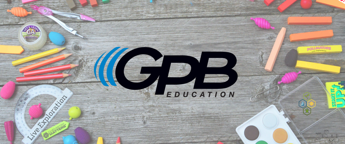 Back to school supplies surrounding GPB logo.