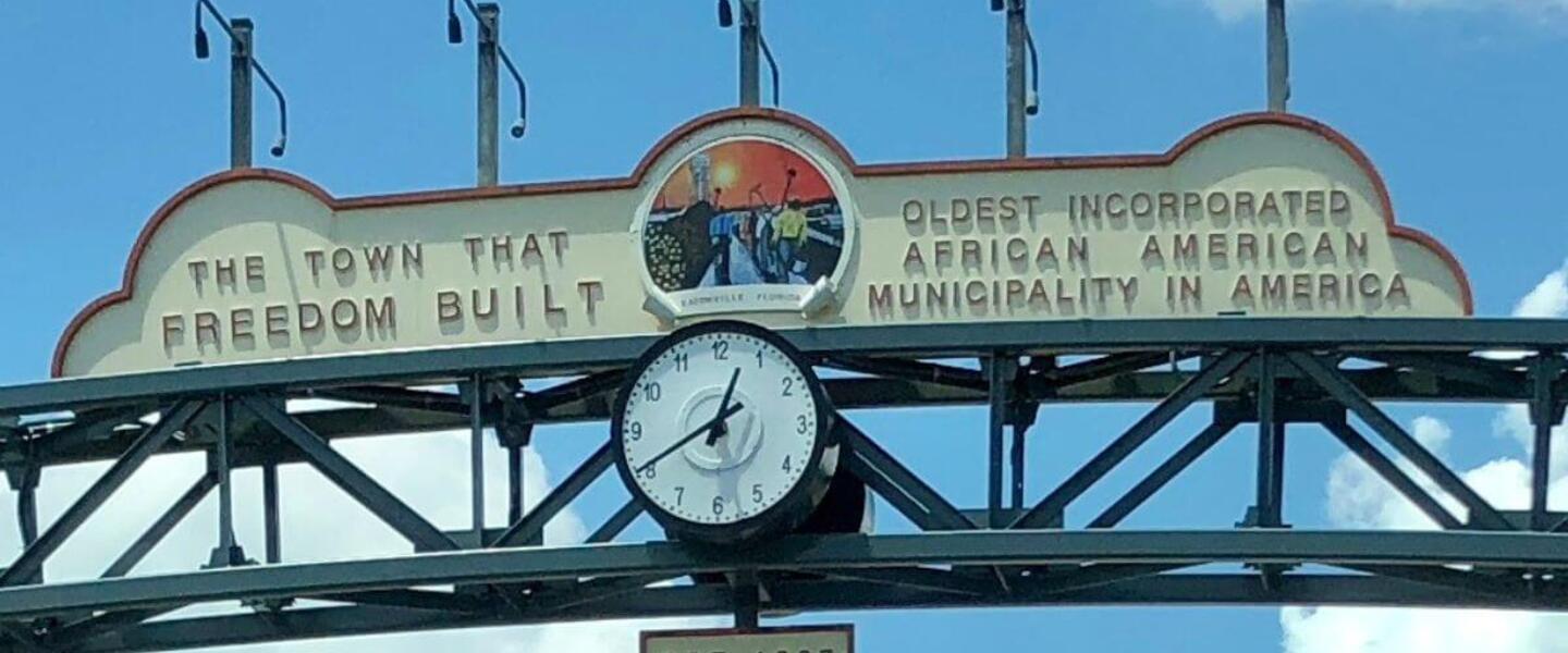 The entrance sign to the town of Eatonville