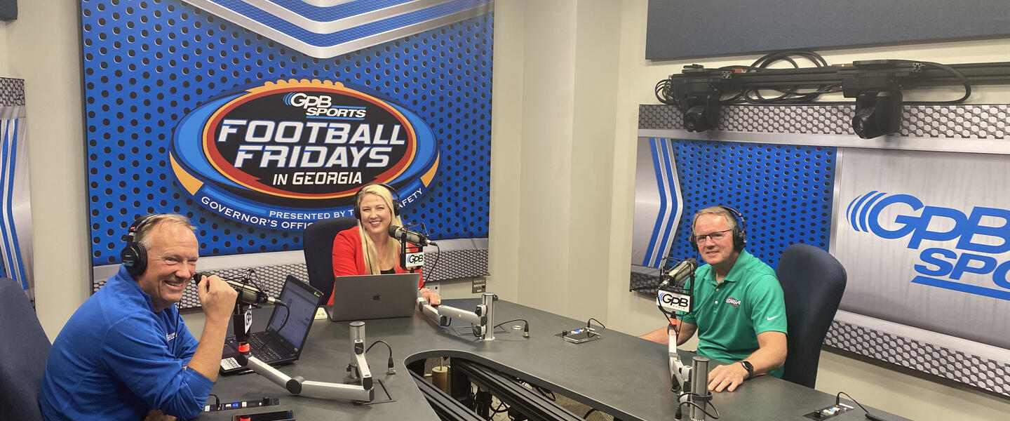 GHSA Executive Director Dr. Robin Hines in studio with Football Fridays in Georgia Podcast hosts Jon Nelson and Hannah Goodin