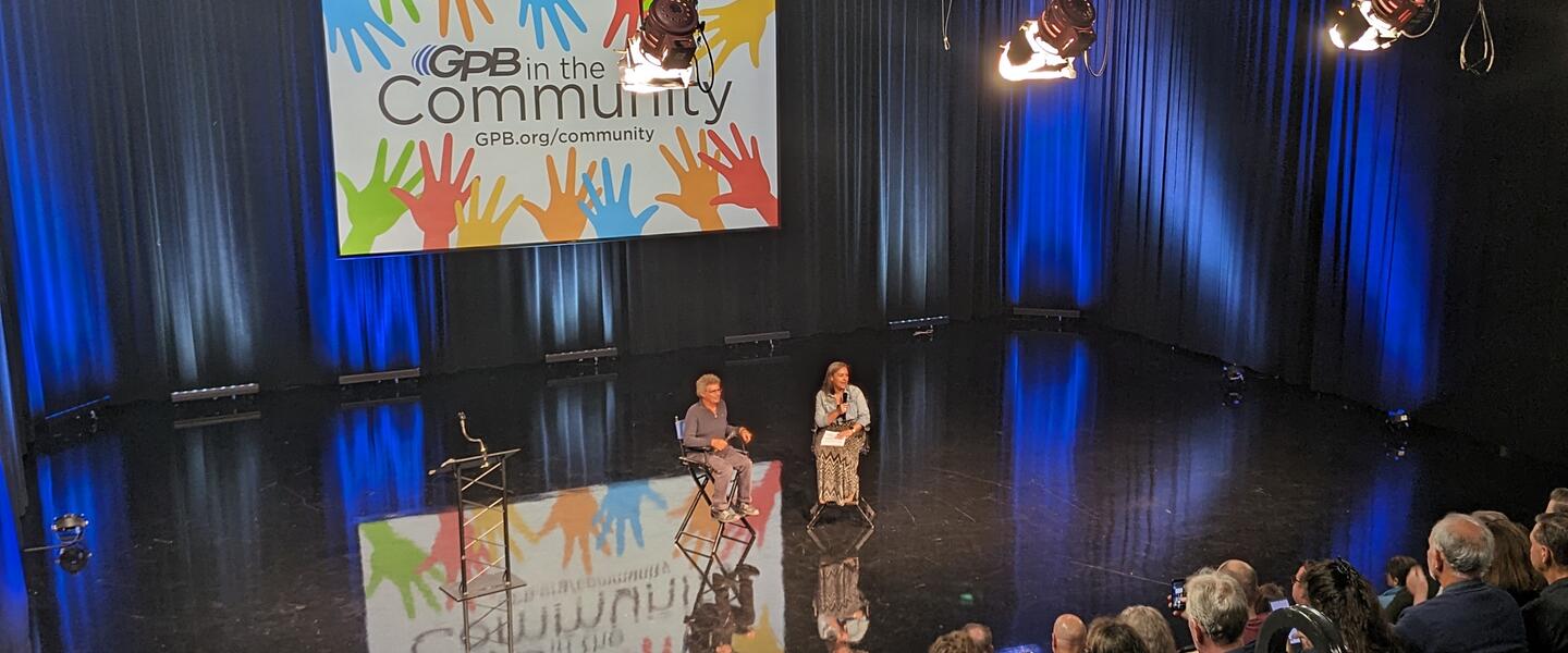 Steven Raichlen addressing an audience in GPB studio