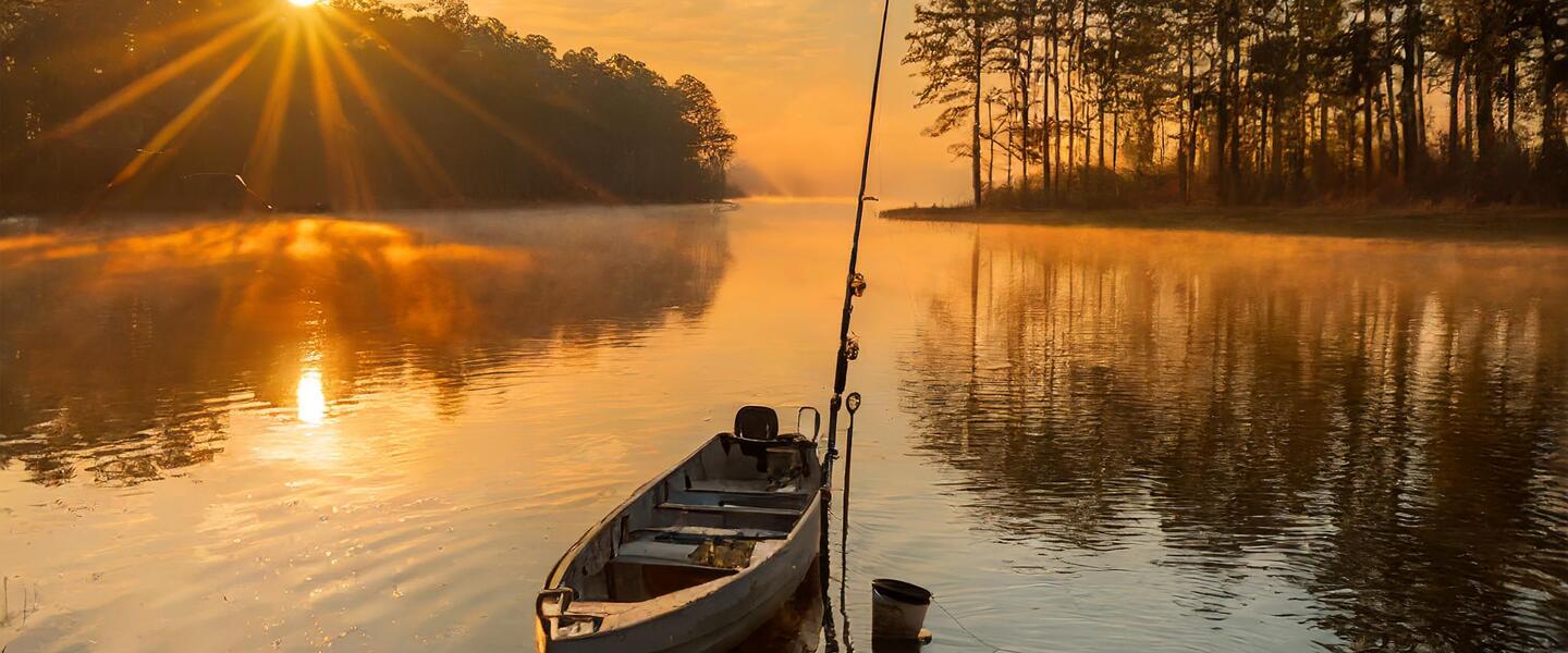 Fishing boat on lake