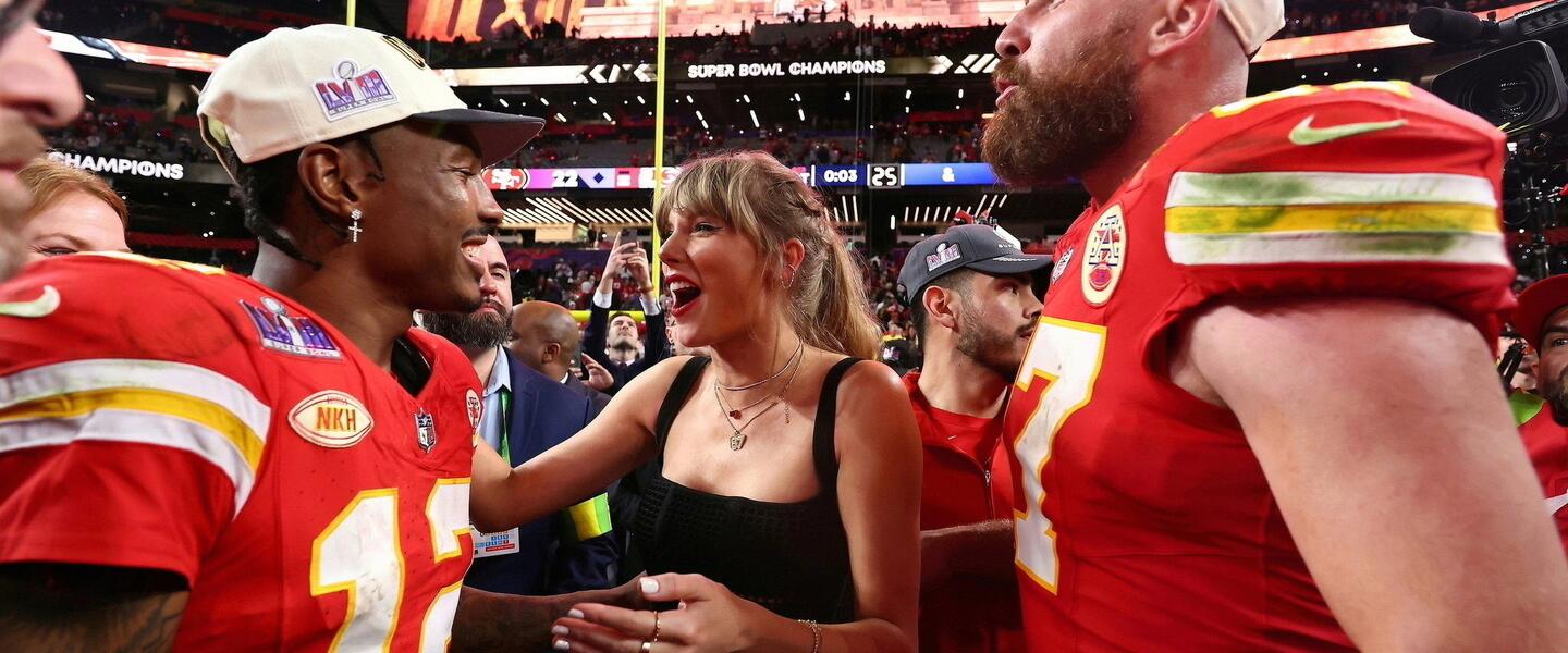 Mecole Hardman with Taylor Swift and Travis Kelce