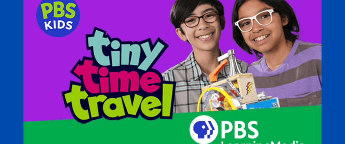 Tyler and Tony, the kids from Tiny Time Travel, are smiling as they hold their tiny time machine