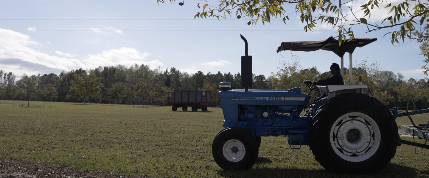Curtis Collins on a tractor at EKC Farms
