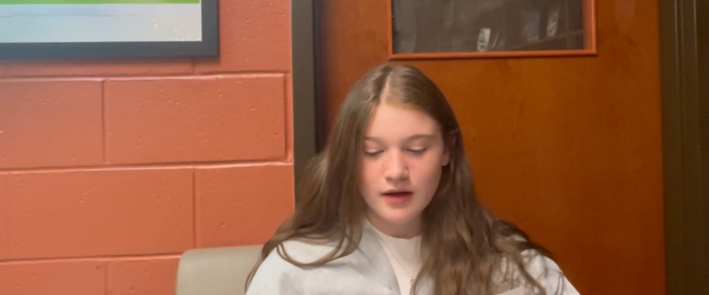 Alyssa L. Morton-Hardesty reads a letter to her sixth-grade self in October 2024. Screenshot