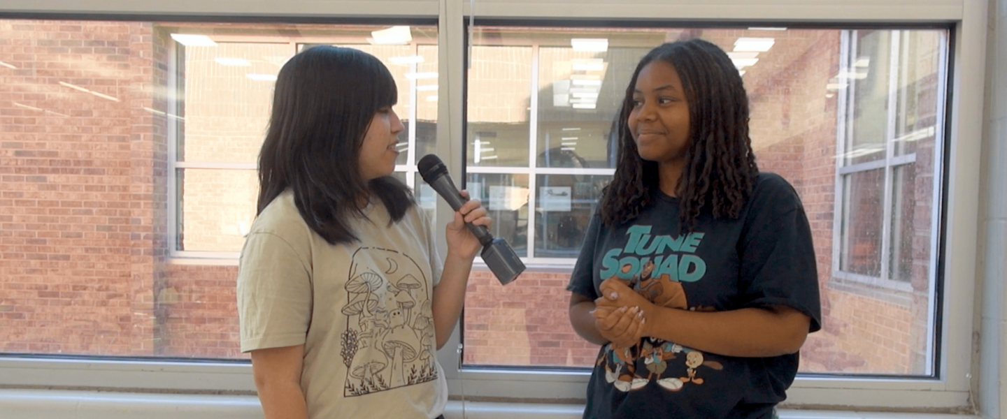 Dunwoody High School student Elizabeth Rodas-Miranda interviews students about what democracy means to them and what qualities they are looking for in a president. Screenshot