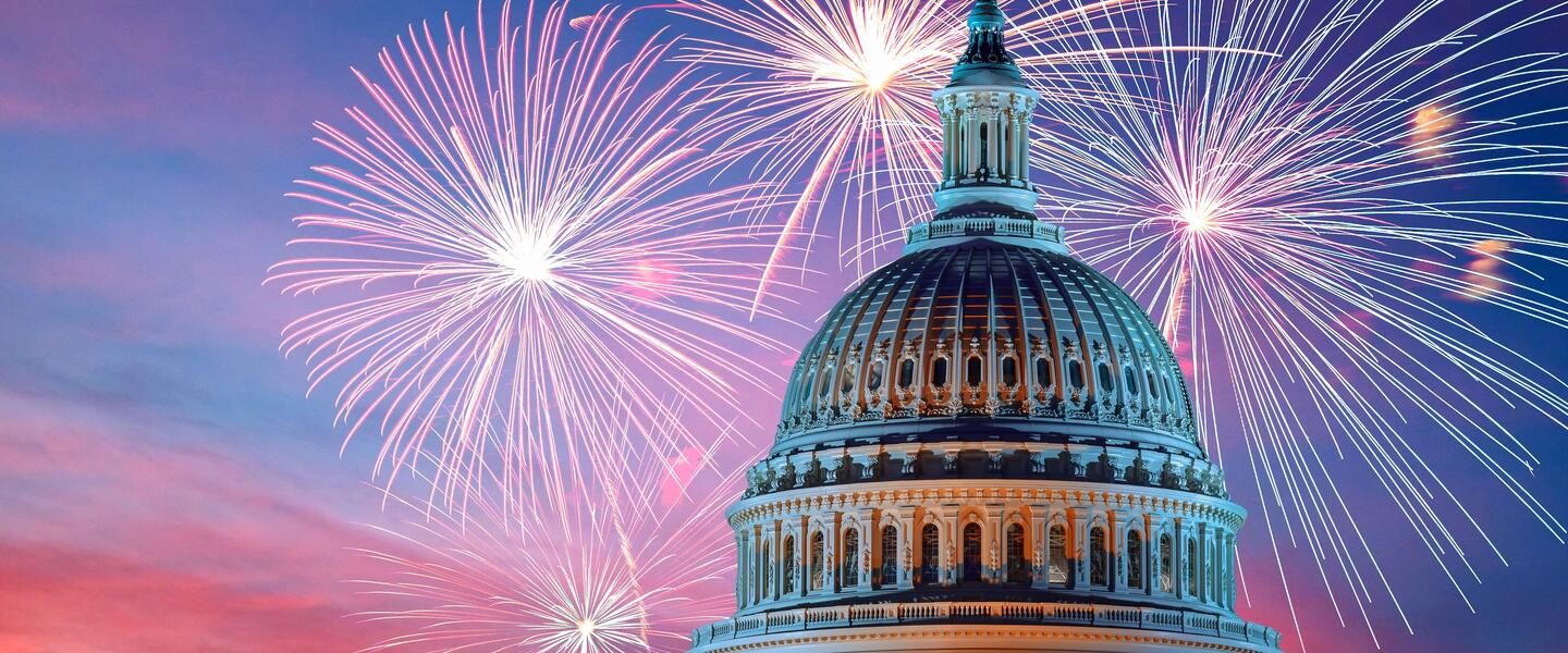 Fireworks behind the Capitol Building in Washington D.C.