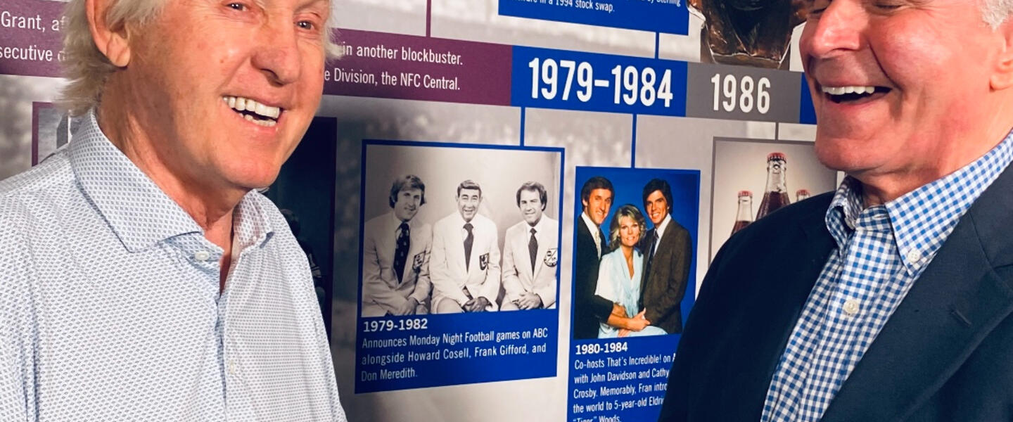 Fran Tarkenton and Jeff Hullinger chatting for our GPB program, “Legendary Georgians.”