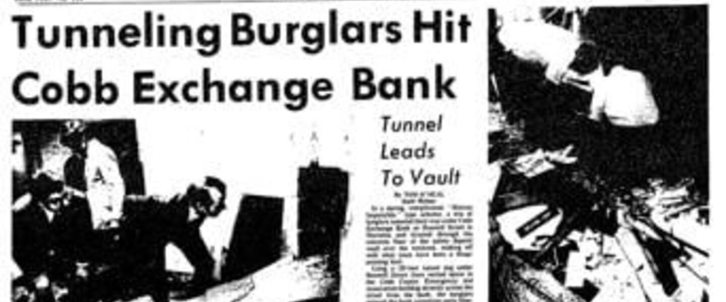 Marietta Daily Journal Front Page Headline: Tunneling Burglars Hit Cobb Exchange Bank