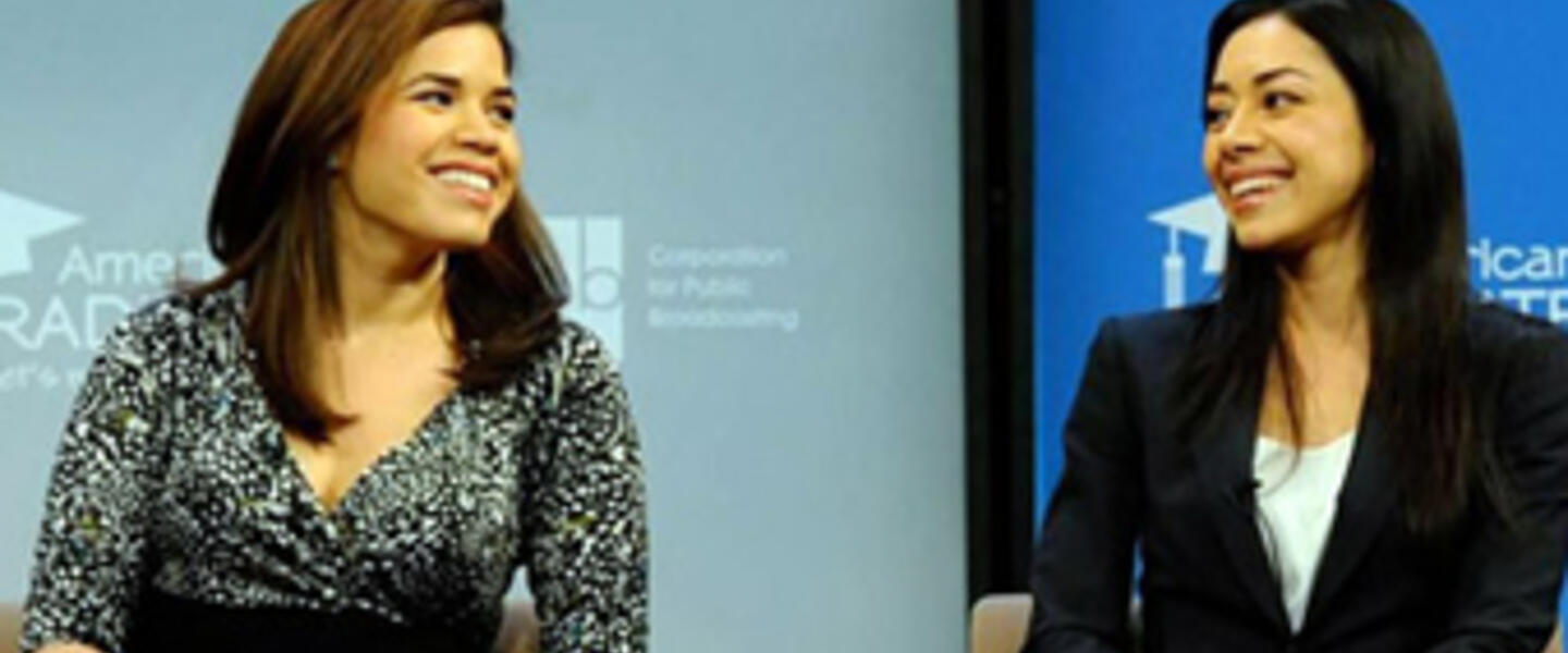 Actresses America Ferrera (l) and Aimee Garcia speak about the value of their high school education. Actresses America Ferrera (l) and Aimee Garcia speak about the value of their high school education.