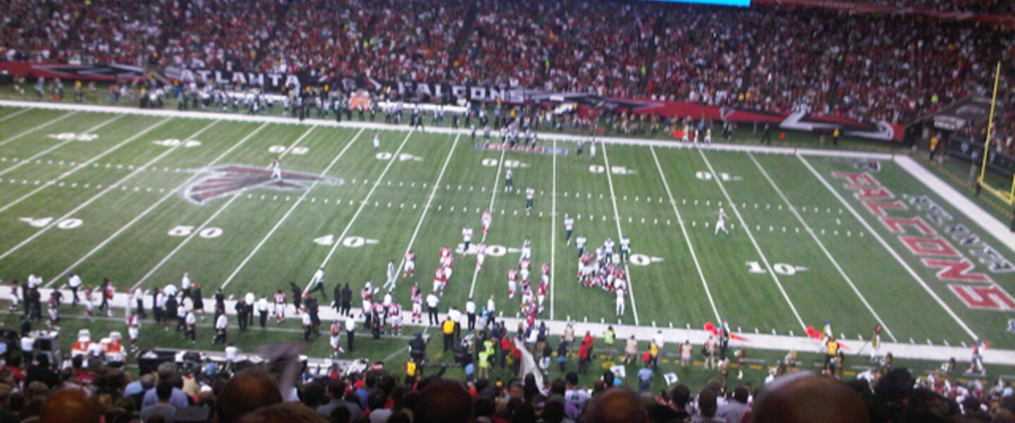 View from the press box during the Falcons versus Eagles game. View from the press box during the Falcons versus Eagles game.