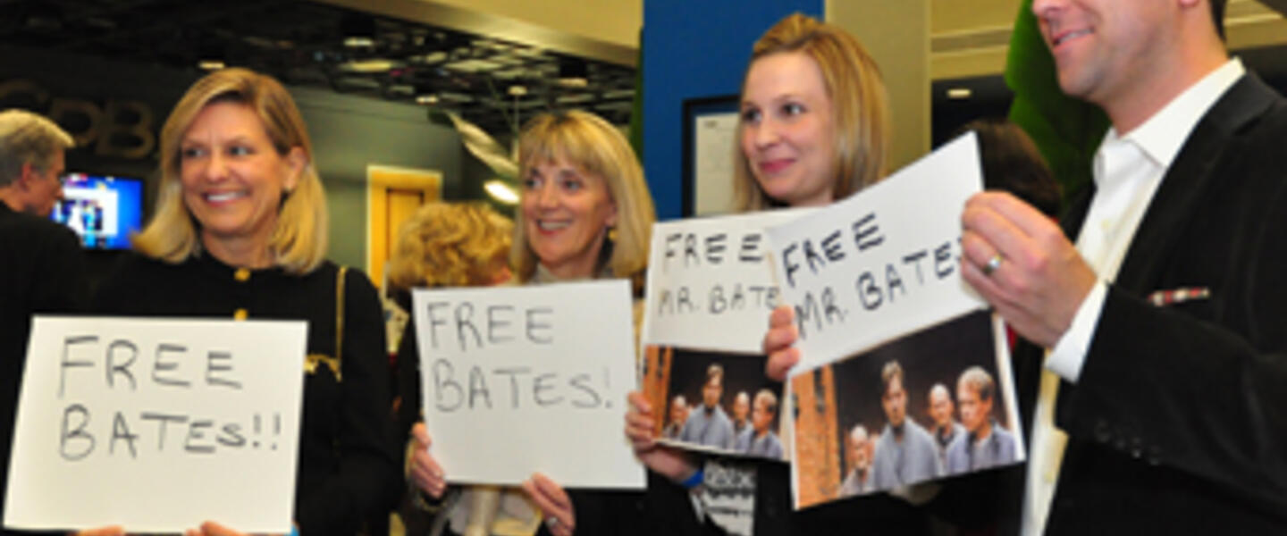 Fans chant "Free Bates" at the Downton Abbey premiere gala. Fans chant "Free Bates" at the Downton Abbey premiere gala.