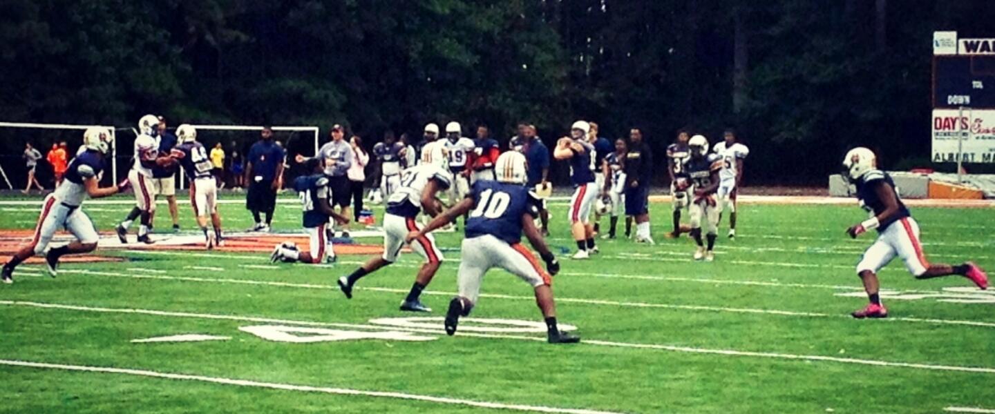 The North Cobb Warriors prepare for the Indians with "skelly" during Tuesday's practice to work on reading, adjusting and timing The North Cobb Warriors prepare for the Indians with "skelly" during Tuesday's practice to work on reading, adjusting and timing