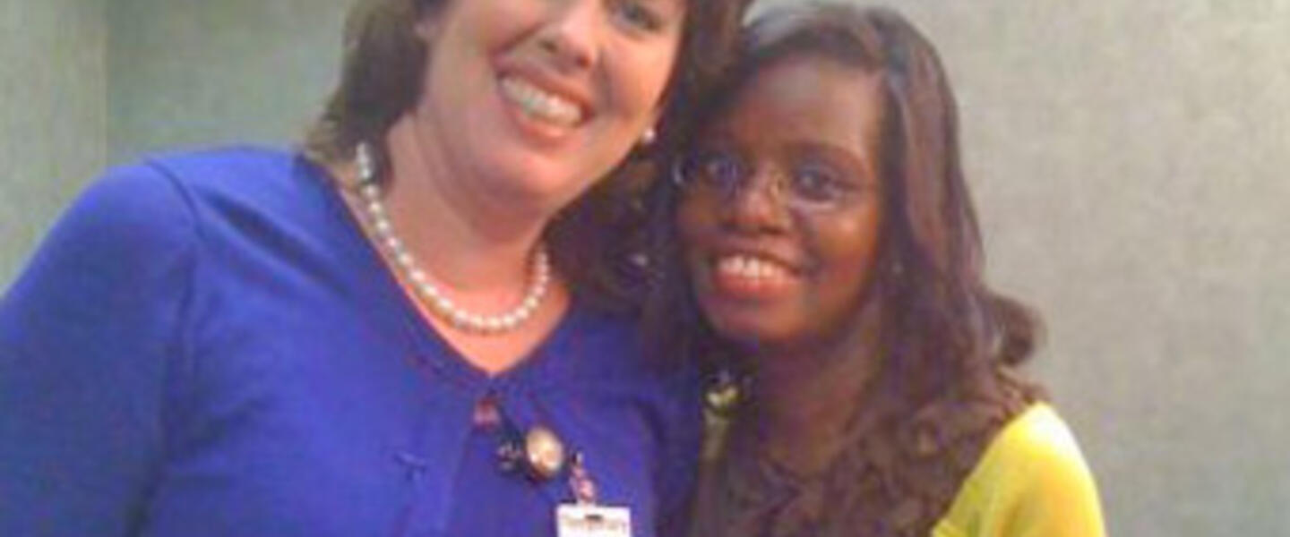 Vicki Davis and I are all smiles after being dolled up in the make-up room. Vicki Davis and I are all smiles after being dolled up in the make-up room.
