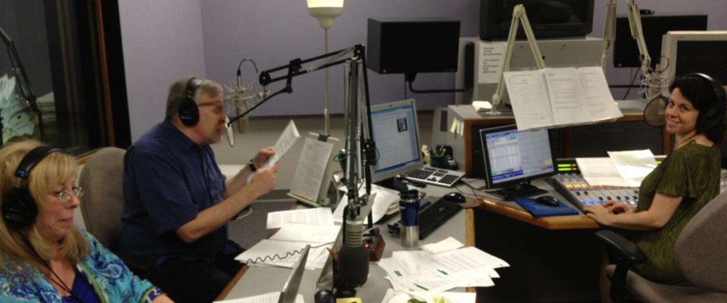 GPB Radio control room in the thick of a drive. Left to right: Pat Marcus, Eric Nauert, Sarah Zaslaw. GPB Radio control room in the thick of a drive. Left to right: Pat Marcus, Eric Nauert, Sarah Zaslaw.