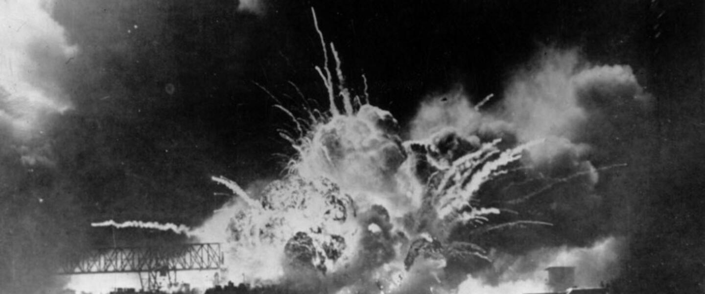 Dec. 7, 1941: The USS Shaw explodes during the Japanese attack on Pearl Harbor. Dec. 7, 1941: The USS Shaw explodes during the Japanese attack on Pearl Harbor.