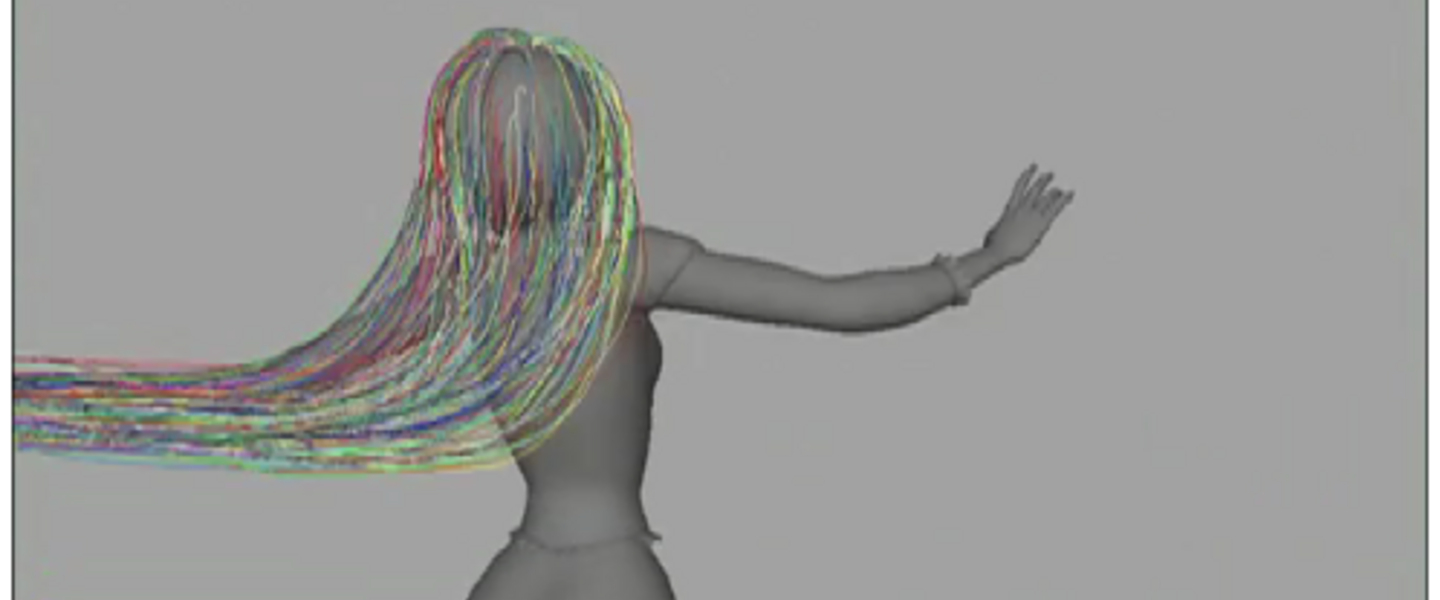 A computer model depicting simulatd strands of hair. Image courtesy of Disney and ScienceFriday.com A computer model depicting simulatd strands of hair. Image courtesy of Disney and ScienceFriday.com