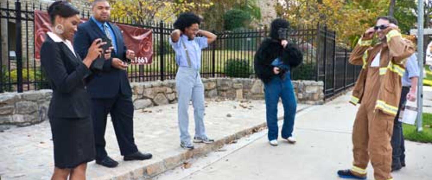 (Atlanta) Preparing for the shoot. From left: Rachel Daniels, Derek Haynes, Patrick Edmond, Andrew MacCartney and Carl Zornes. (Atlanta) Preparing for the shoot. From left: Rachel Daniels, Derek Haynes, Patrick Edmond, Andrew MacCartney and Carl Zornes.