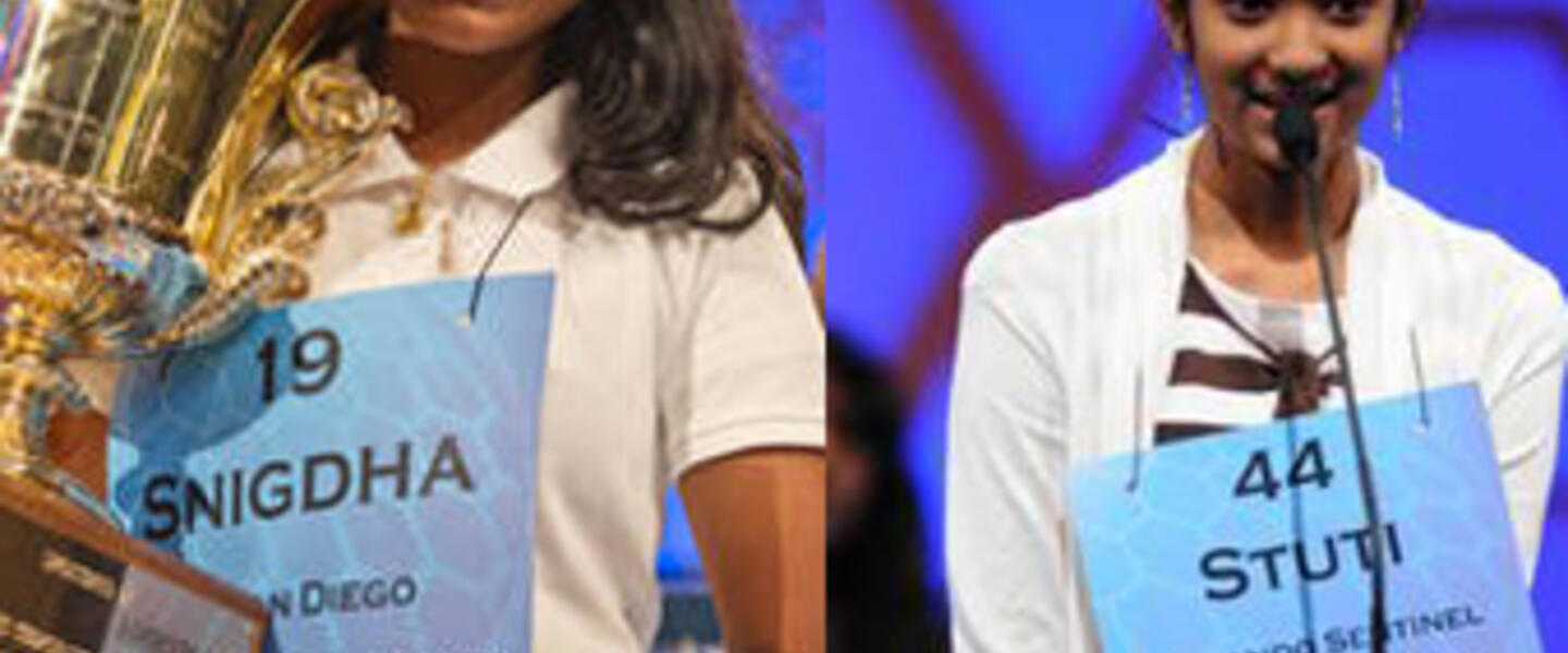 Snigda Nandipati (left) won the 2012 Scripps Howard National Spelling Bee. Stuti Mishra (right) came in second. Snigda Nandipati (left) won the 2012 Scripps Howard National Spelling Bee. Stuti Mishra (right) came in second.