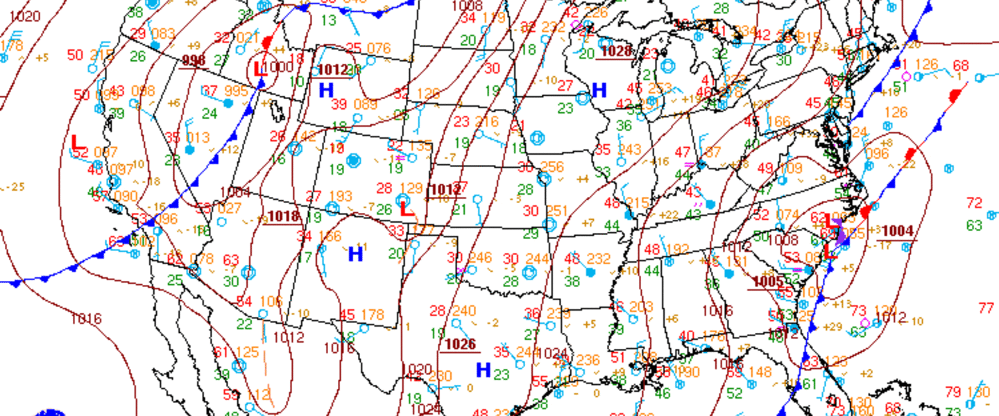 US Surface Weather Map, Courtesy of the Hydrological Prediction Center and NOAA US Surface Weather Map, Courtesy of the Hydrological Prediction Center and NOAA