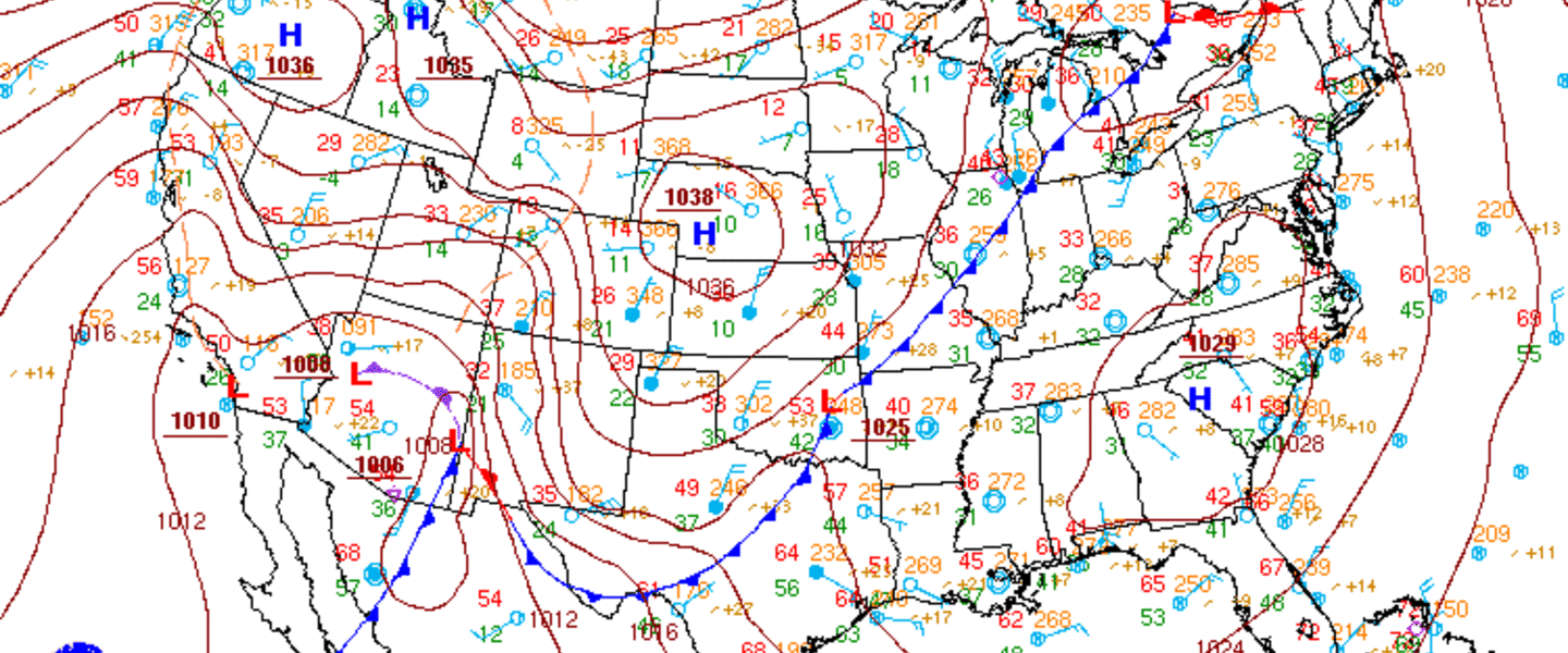 US Surface Weather Map, Courtesy of the Hydrological Prediction Center and NOAA US Surface Weather Map, Courtesy of the Hydrological Prediction Center and NOAA