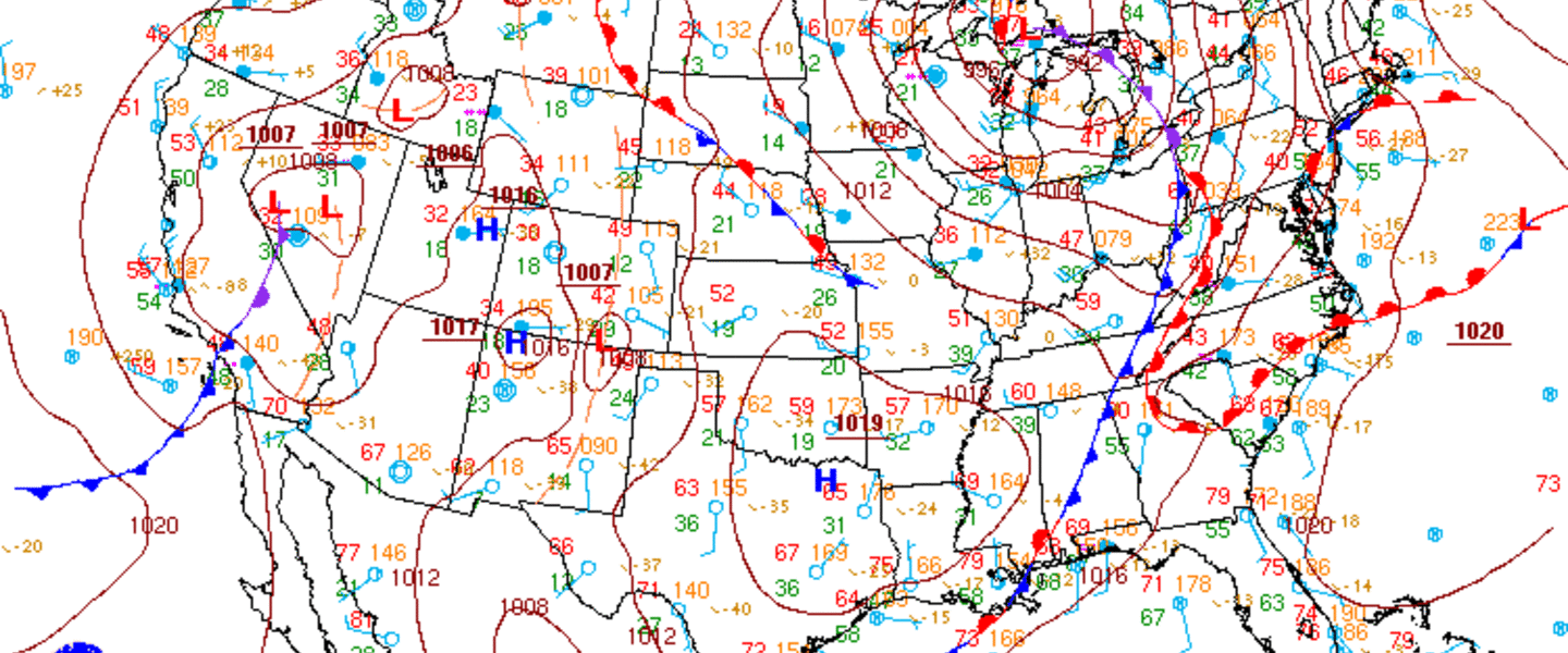 Surface weather map for January 23, 2011. Map courtesy of the NWS, NOAA, and the HPC. Surface weather map for January 23, 2011. Map courtesy of the NWS, NOAA, and the HPC.