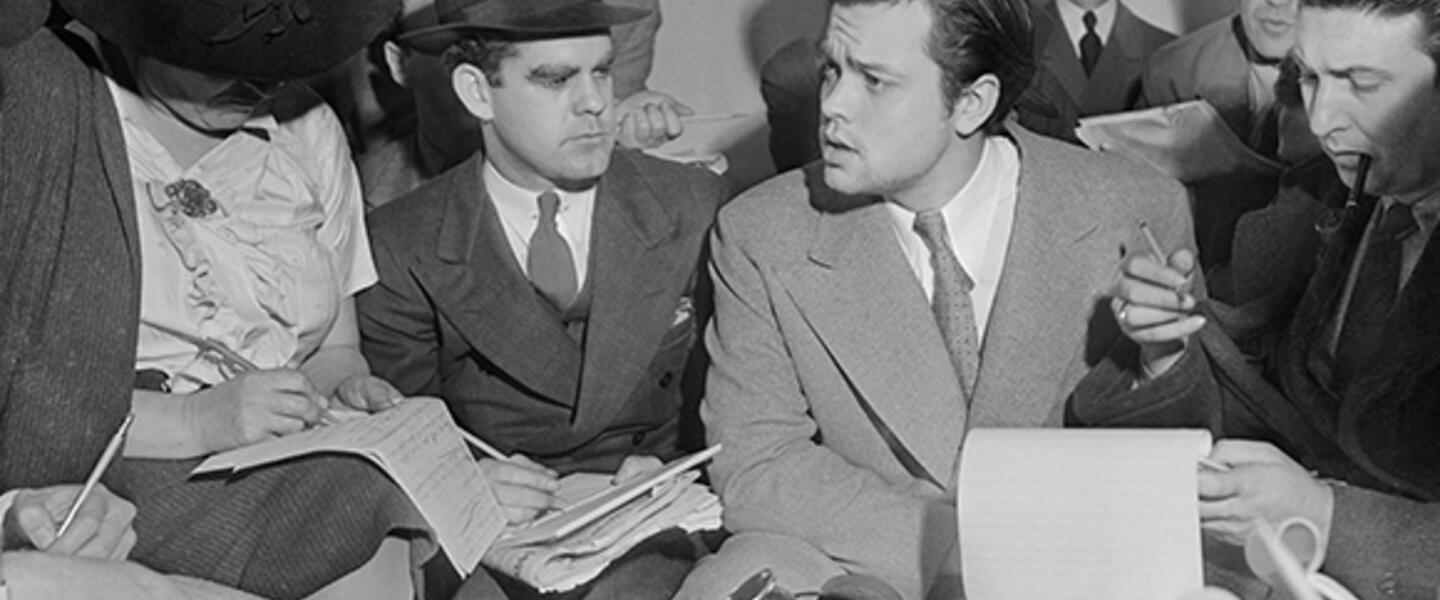Orson Welles Explaining Radio Broadcast at Press Conference, October 31, 1938. (Courtesy PBS.) Orson Welles Explaining Radio Broadcast at Press Conference, October 31, 1938. (Courtesy PBS.)