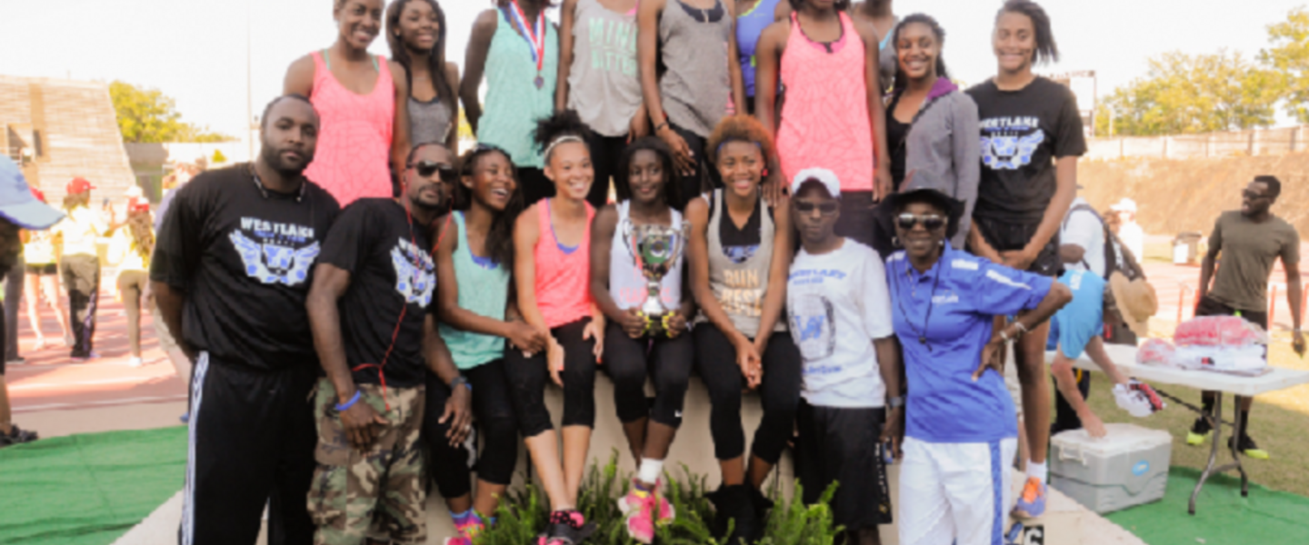 The 6A girls Westlake track team poses for a team photo after winning the 2014 state title in Albany, Georgia.