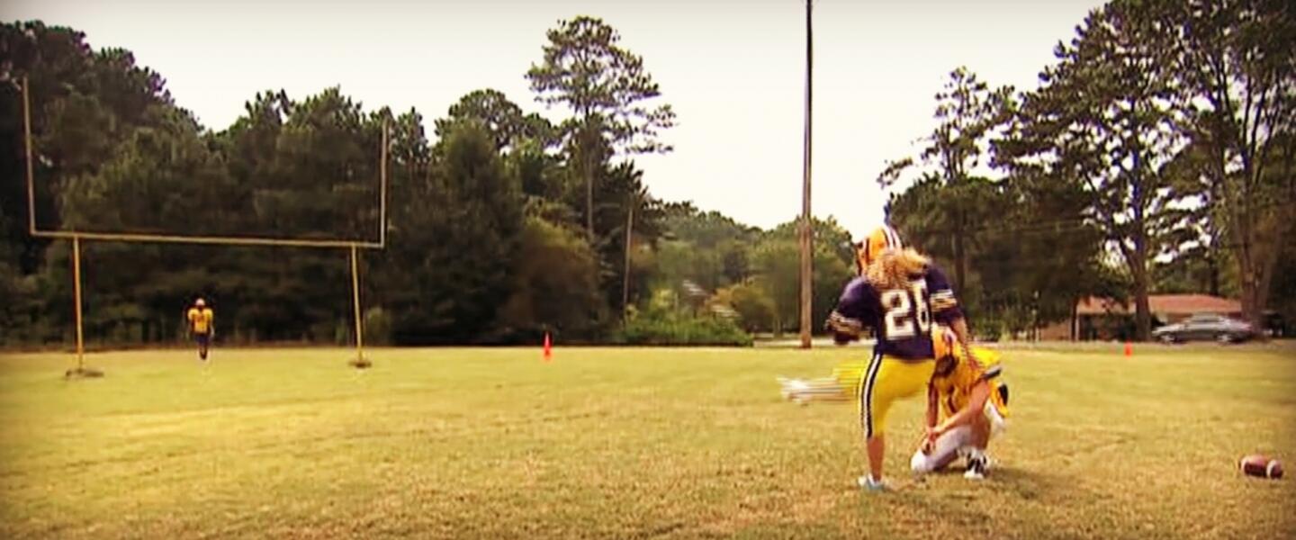 Taylor Tidaback attempts a field goal during football practice. Taylor Tidaback attempts a field goal during football practice.