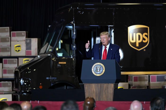 President Trump Delivers Speech in front of UPS Truck