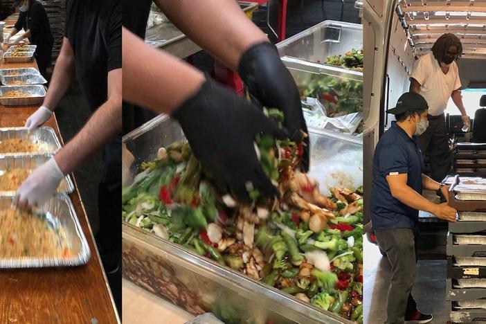 One of the Atlanta Community Kitchen Project's partners, Bold Catering & Design, as they prepare and package meals to be donated and distributed.