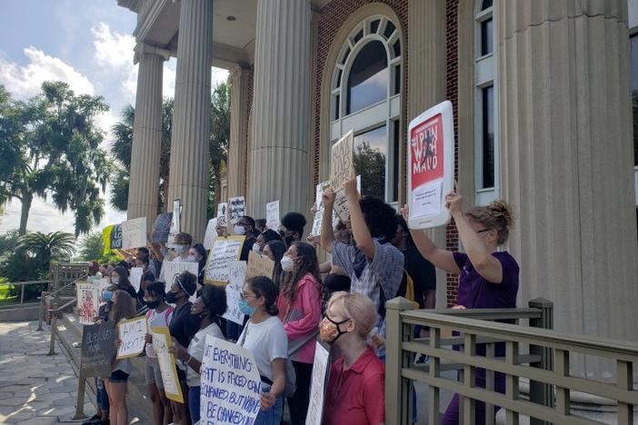 Protesters demanding justice for Ahmaud Arbery and new criminal justice reforms rally on June 4 at the Glynn County Courthouse. 