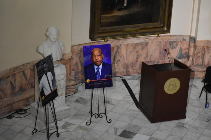 Services in the state Capitol rotunda for Lewis.