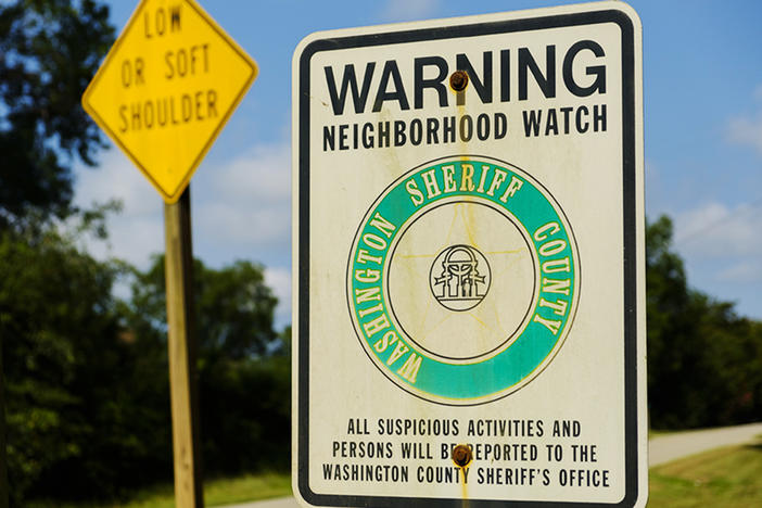 Neighborhood Watch sign at the limits of the town of Deepstep in Washington County where Eurie Martin was killed in 2017. 