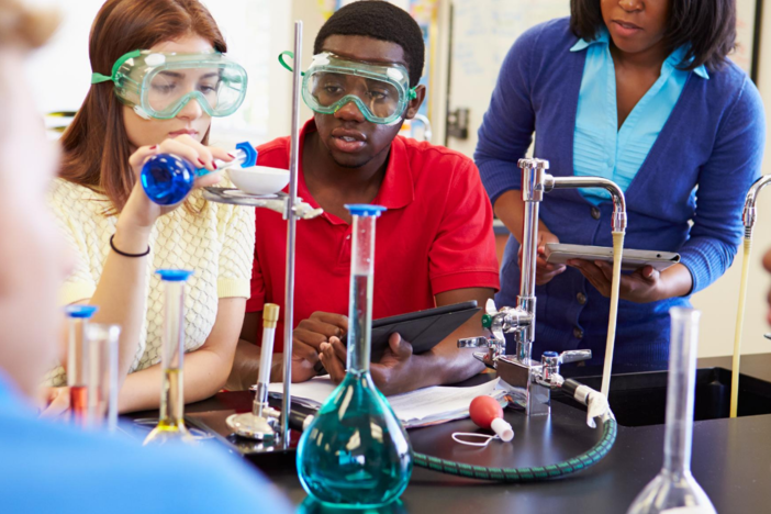 Science students and teacher