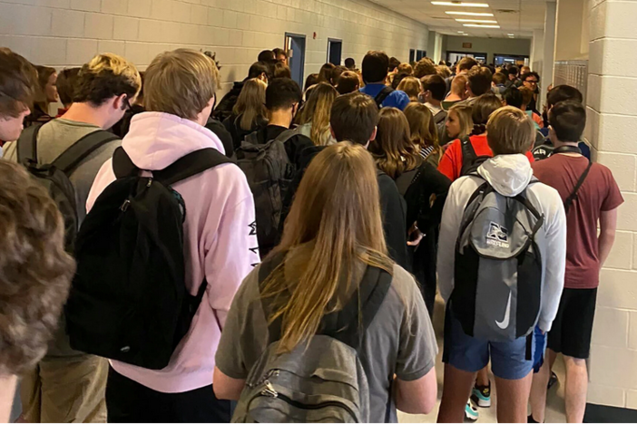 A crowded hallway at North Paulding High School Tuesday, Aug. 4, 2020.