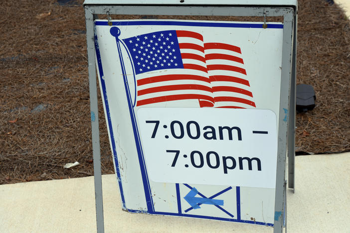 A sign directs voters to the polls in Gwinnett County.