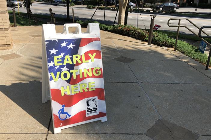 A voting sign outside of a polling location in Atlanta, Georgia.