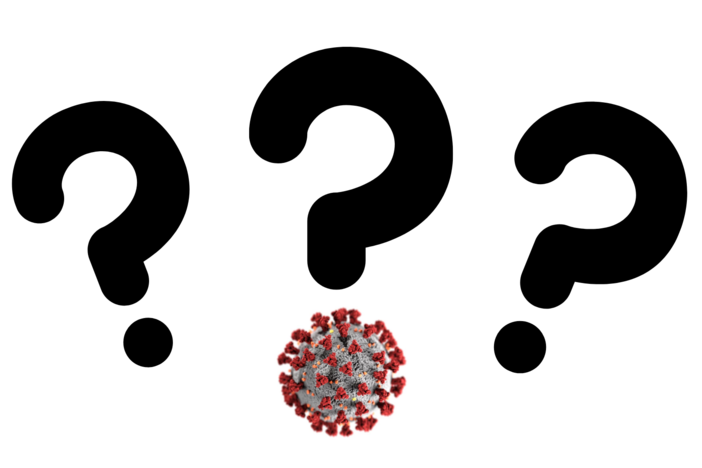 A graphic of three question marks but one has a virus on it.