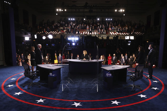 The view of the stage from the Vice Presidential debate.