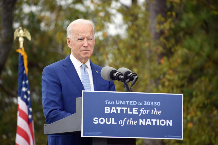 Former vice president Joe Biden made a closing pitch to voters casting himself as a healing and unifying force for America at a campaign stop in Warm Springs, Ga. one week before Election Day. 