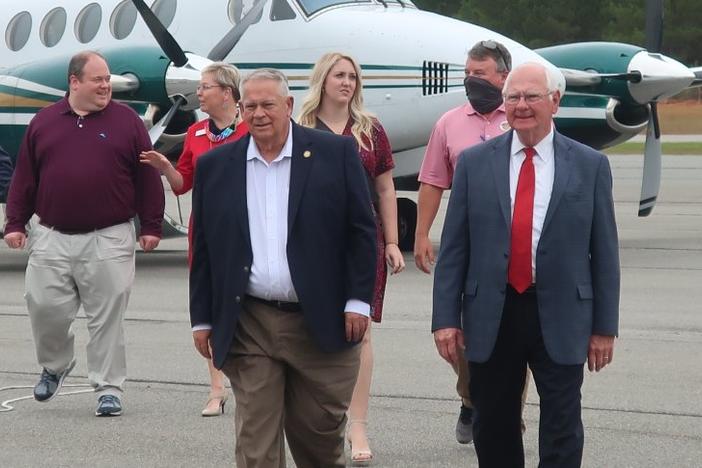 Georgia House Speaker David Ralston (front left) visited Milledgeville Monday for a rally to support Rep. Rick Williams (right) in his re-election battle. 