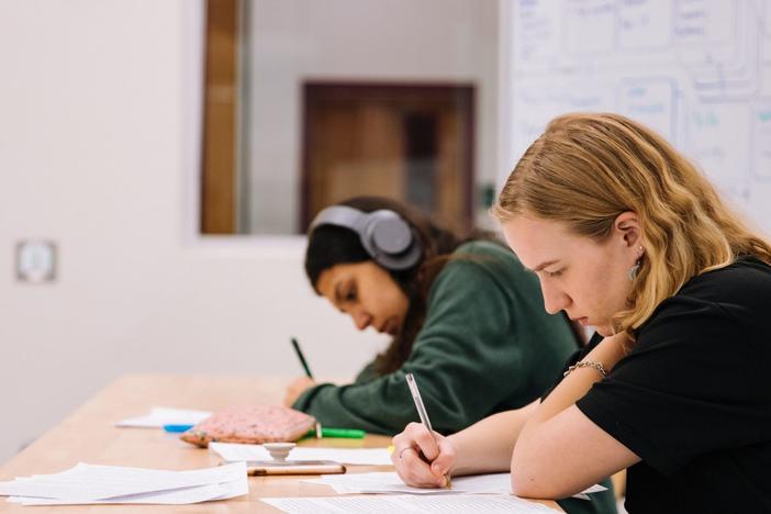 Kids taking test in classroom