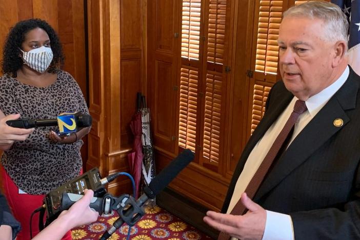 Georgia House Speaker David Ralston speaks to reporters